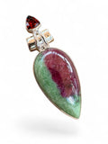 Ruby Zoisite & Garnet Solid 925 Sterling Silver Pendant