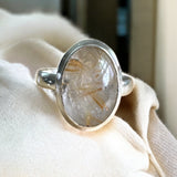 Gold Rutilated Quartz Solid 925 Sterling Silver Ring 6