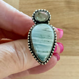Botswana Agate & Prehnite Solid 925 Sterling Silver Ring 6