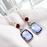 Lab Tanzanite & Garnet Solid 925 Sterling Silver Earrings