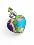 Kingman Blue, Green & Purple Turquoise Solid 925 Sterling Silver Pendant