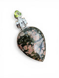 Leopardskin Jasper & Peridot Solid 925 Sterling Silver Pendant