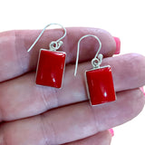 Red Coral Solid 925 Sterling Silver Earrings