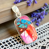 Kingman Pink Dahlia Turquoise Solid 925 Sterling Silver Pendant