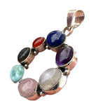 Multi-Gemstone Solid 925 Sterling Silver Circle Pendant