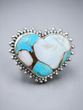 Heart Kingman Blue Ice Dahlia Solid 925 Sterling Silver Ring 9