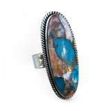 Kingman Turquoise & Spiny Oyster Solid 925 Sterling Silver Ring 8
