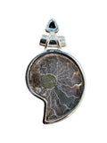 Ammonite & Onyx Solid 925 Sterling Silver Pendant