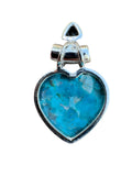 Arizona Turquoise Heart & Blue Topaz Solid 925 Sterling Silver Pendant