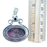 Rhodonite & Garnet Solid 925 Sterling Silver Pendant