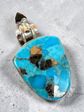 Kingman Turquoise with Pyrite Solid 925 Sterling Silver Pendant