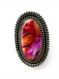 Kingman Pink Dahlia Turquoise Solid 925 Sterling Silver Ring 8