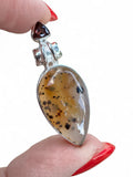 Montana Agate & Garnet Solid 925 Sterling Silver Pendant