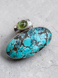 Tibetan Turquoise & Peridot Solid 925 Sterling Silver Pendant