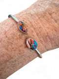 Kingman Pink Dahlia Turquoise Solid 925 Sterling Silver Bangle Bracelet