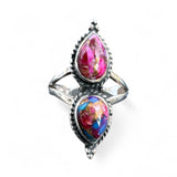 Kingman Pink Dahlia Turquoise Solid 925 Sterling Silver Ring 7.5