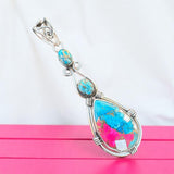 Kingman Cotton Candy Turquoise Solid 925 Sterling Silver Pendant