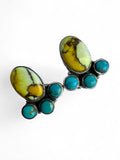 Kingman Honey Dahlia & Turquoise Solid 925 Sterling Silver stud Earrings