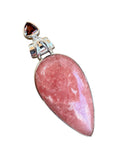 Rhodochrosite & Garnet Solid 925 Sterling Silver Pendant