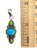 Kingman Green & Blue Turquoise Solid 925 Sterling Silver Pendant