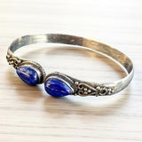 Blue Lapis Solid 925 Sterling Silver Bangle Bracelet