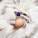 Pink Opal & Amethyst Solid 925 Sterling Silver Ring adjustable