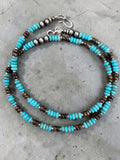 Kingman Turquoise & Bronzite Solid 925 Sterling Silver Beaded Necklace