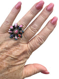 Flower Kingman Pink Dahlia Solid 925 Sterling Silver Ring ADJ