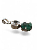 Emerald & White Topaz Solid 925 Sterling Silver Pendant