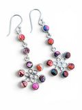 Flower Kingman Pink Dahlia Turquoise Solid 925 Sterling Silver Earrings