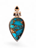 Kingman Turquoise & Spiny Oyster Solid 925 Sterling Silver Pendant