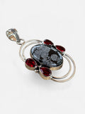 Snowflake Black Obsidian Silver Overlay Pendant