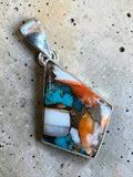 Kingman Turquoise & Spiny Oyster Solid 925 Sterling Silver Pendant