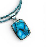 Kingman Blue Ice Dahlia Solid 925 Sterling Silver Pendant Necklace