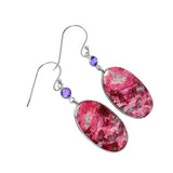 Pink Thulite & Amethyst Solid 925 Sterling Silver Earrings