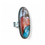 Kingman Turquoise & Spiny Oyster Solid 925 Sterling Silver Ring 9