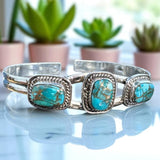Kingman Blue Copper Turquoise Solid 925 Sterling Silver Cuff Bracelet