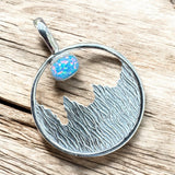 Fire Opal & Textured Mountain Design Pendant – Solid 925 Sterling Silver