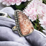 Rough Strawberry Quartz Solid 925 Sterling Silver Ring 6.5
