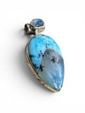 Blue Dendritic Opal & Rainbow Moonstone Solid 925 Sterling Silver Pendant