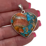 HEART Kingman Turquoise & Spiny Oyster Solid 925 Sterling Silver Pendant