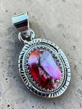 Kingman Pink Dahlia Turquoise Solid 925 Sterling Silver Pendant