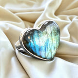 HEART Labradorite Solid 925 Sterling Silver Ring 7.5