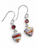 Crazy Lace Agate & Garnet Solid 925 Sterling Silver Earrings