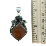 Sunstone & Garnet Solid 925 Sterling Silver Pendant