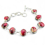 Kingman Red Rose Dahlia Solid 925 Sterling Silver Bracelet