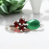 Green Onyx & Garnet Solid 925 Sterling Silver Ring