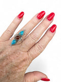 Baltic Amber & Kingman Turquoise Solid 925 Sterling Silver Ring 7