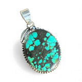 Tibetan Turquoise Solid 925 Sterling Silver Pendant