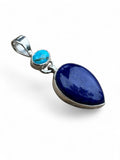 Blue Lapis & Turquoise Solid 925 Sterling Silver Pendant